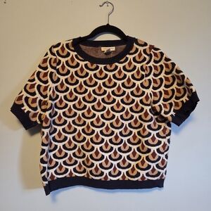 Christian Siriano Navy, Cream & Brown Geometric Knit Top